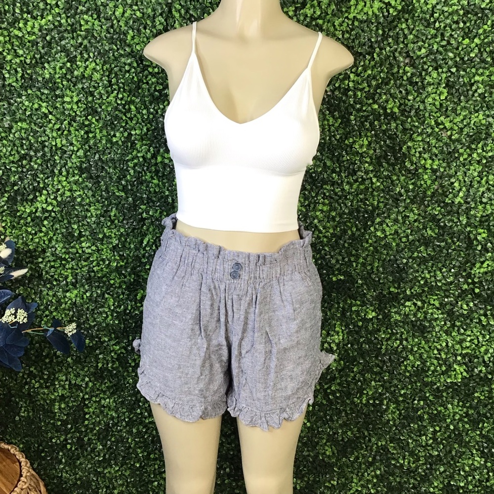 Time and Tru High Waist Blue Ruffle Shorts linen blend